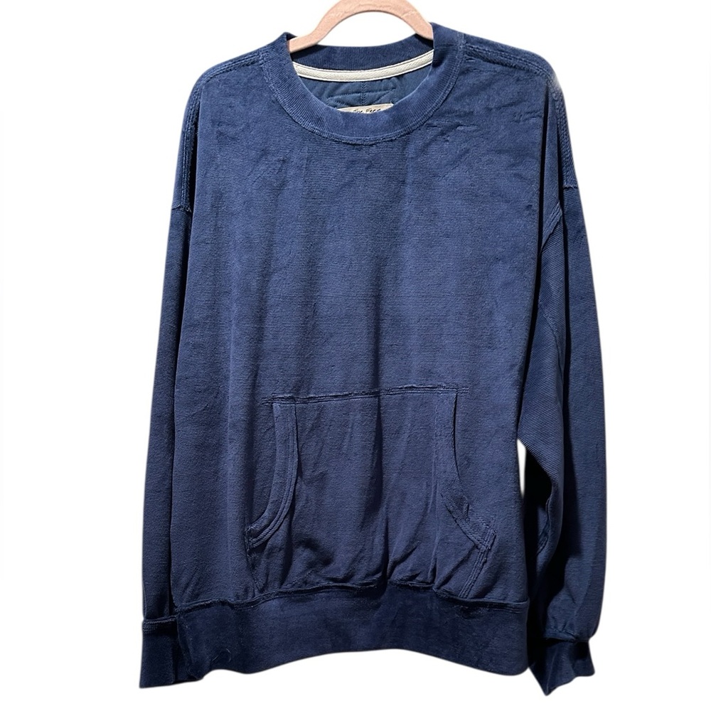 Free People We The Free Preston Velour Pullover,  Sweatshirt, Crew Neck, Navy